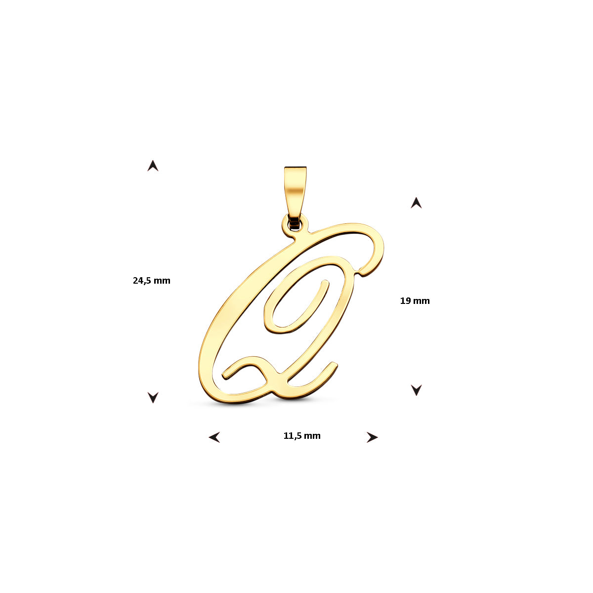 Hanger sierletter Q 19 mm 14K geelgoud #Letter_Q