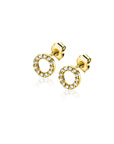 ZINZI Gold 14 krt gouden oorknoppen open rondje bezet met witte zirkonia's 5,5mm ZGO550