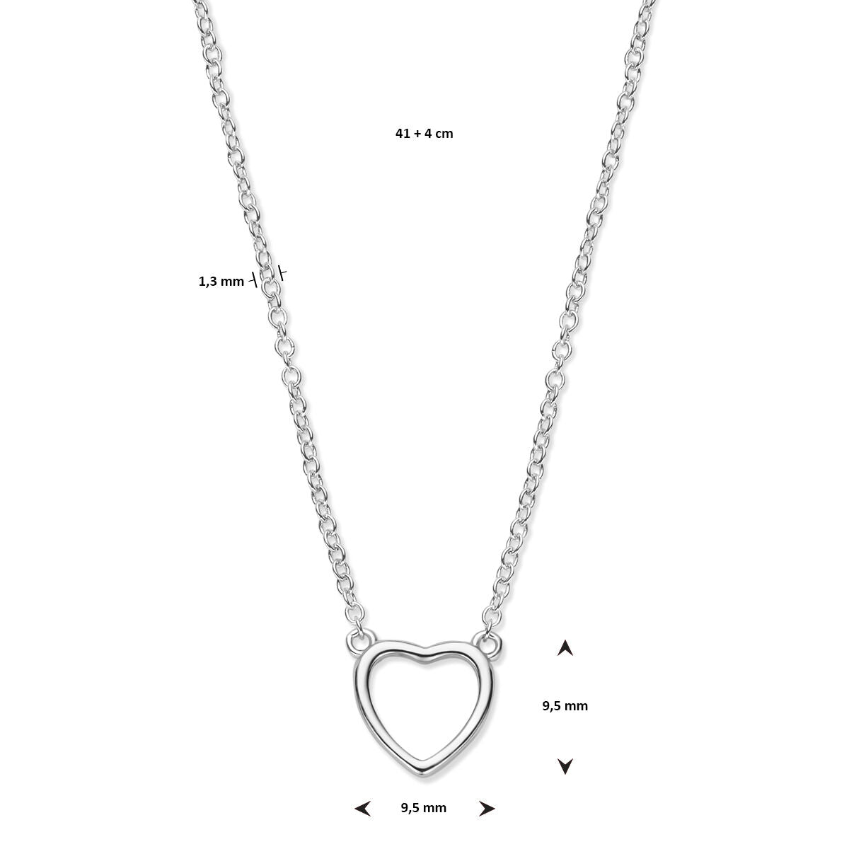 Zilveren Collier hartje 1,3 mm 41 + 4 cm - 1322374 - PansiteNederland.nl