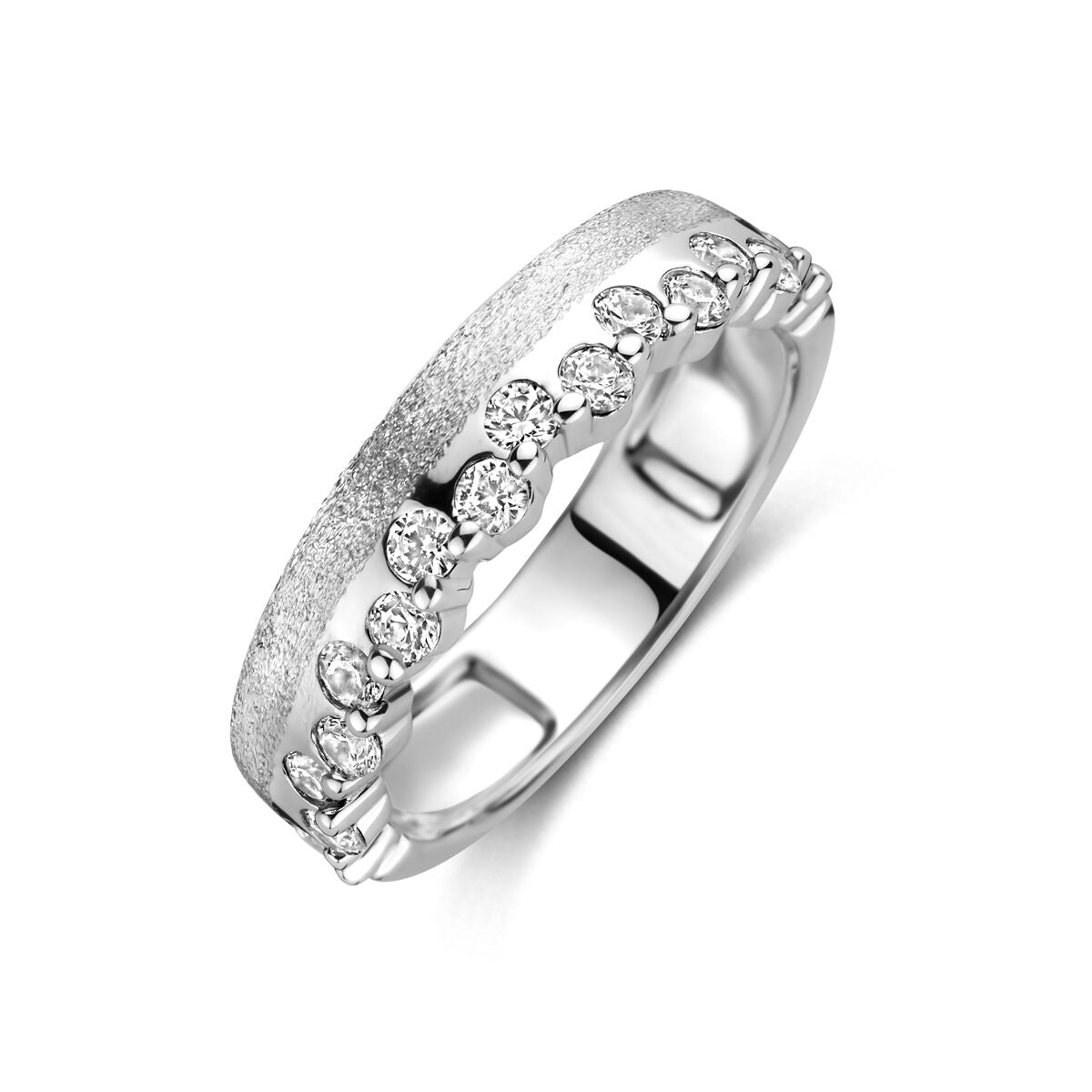 Zilveren gerhodineerde ring met zirkonia en matte/polijste afwerking 1341929