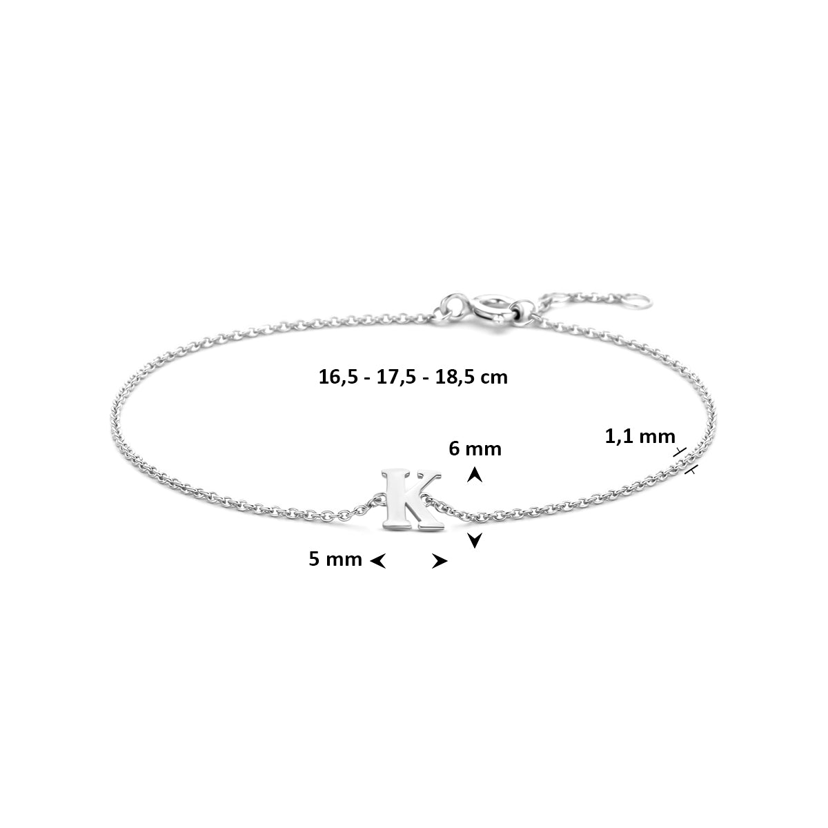 Armband letter K zilver gerhodineerd #Letter_K