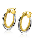Zinzi Gold 14 krt gouden bicolor oorringen waarbij sierlijk twee buizen over elkaar lopen. Voor een mooie multi-look uitstraling. ZGO336