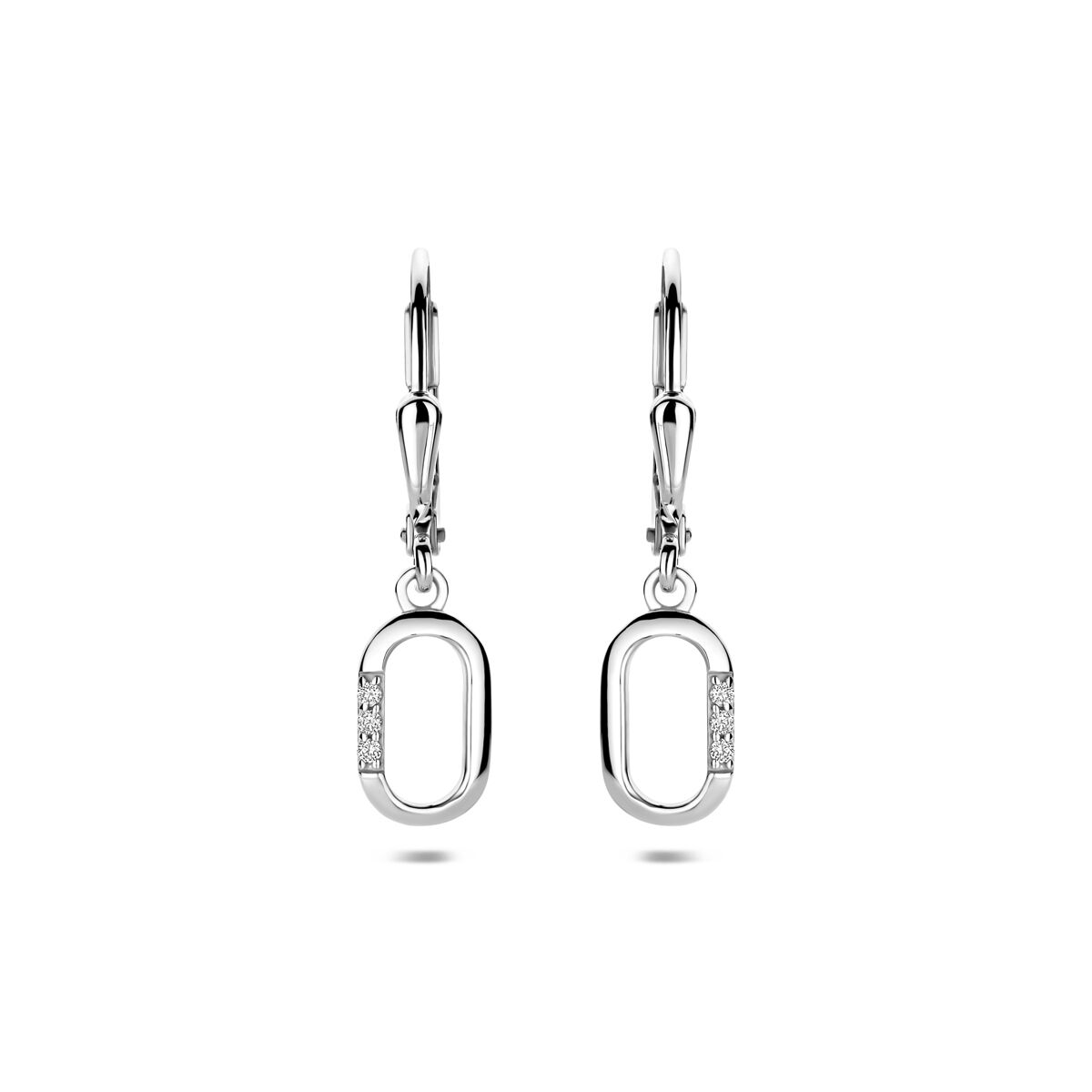 Zilveren gerhodineerde oorhangers zirkonia brisur haak 25 mm - 1341828