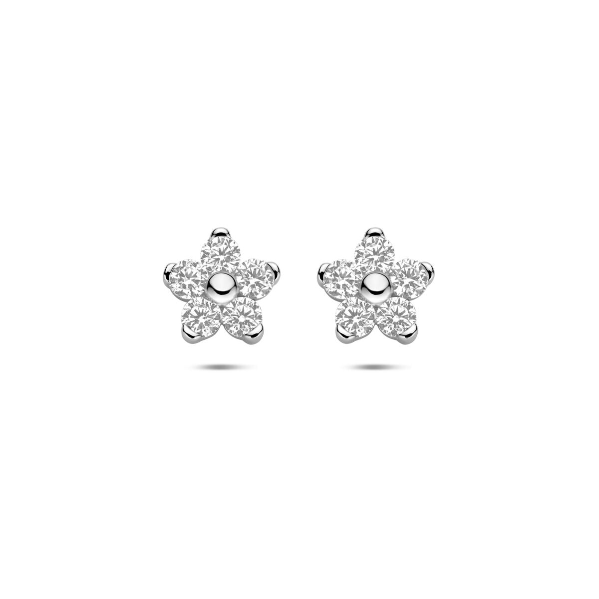 Zilveren gerhodineerde oorknoppen bloem zirkonia 8,5 mm - 1341356