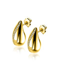 ZINZI gold plated zilveren oorstekers in druppelvorm met golvende rij witte zirkonia's 17mm ZIO2707Y - PansiteNederland.nl