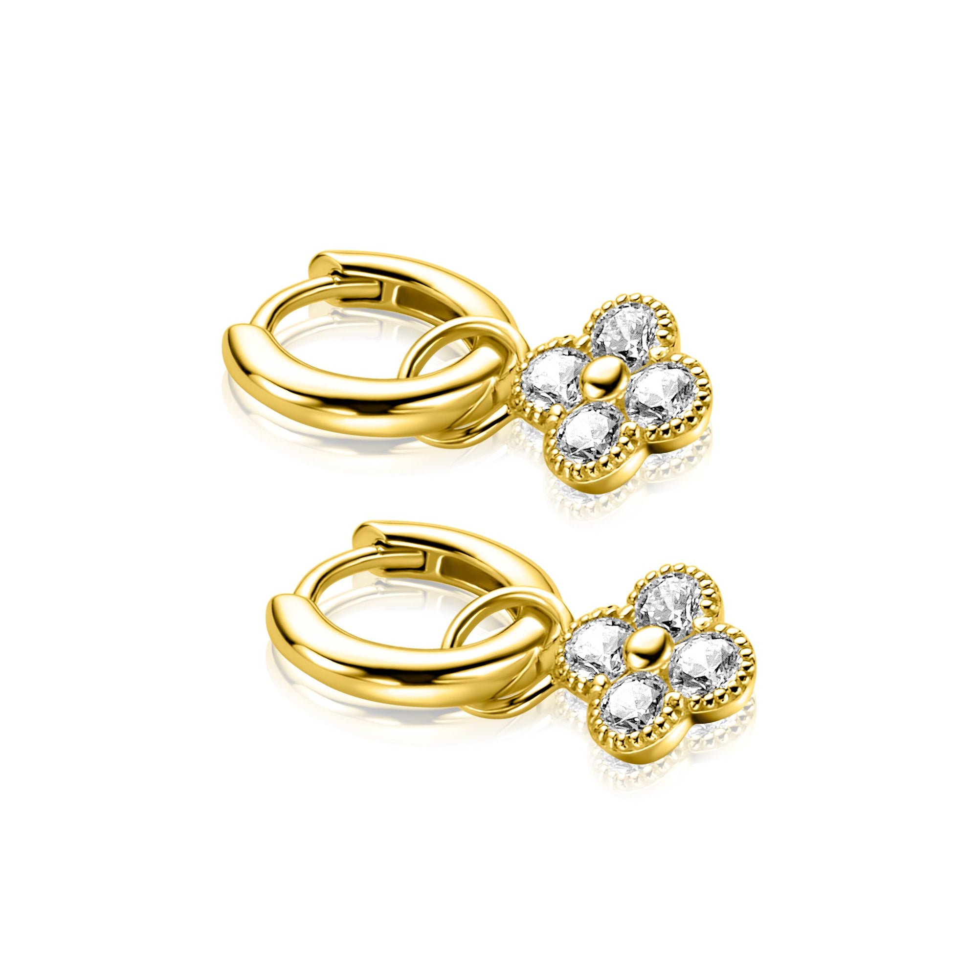 ZINZI gold plated zilveren oorbedels klavertje 8mm ZICH2735Y (zonder oorringen) - PansiteNederland.nl