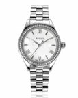 ZINZI Tresor horloge 32mm bezet met witte zirkonia's, parelmoer wijzerplaat en zilverkleurige stalen kast en schakelband ZIW2417 + gratis armband t.w.v. 39,95 - PansiteNederland.nl