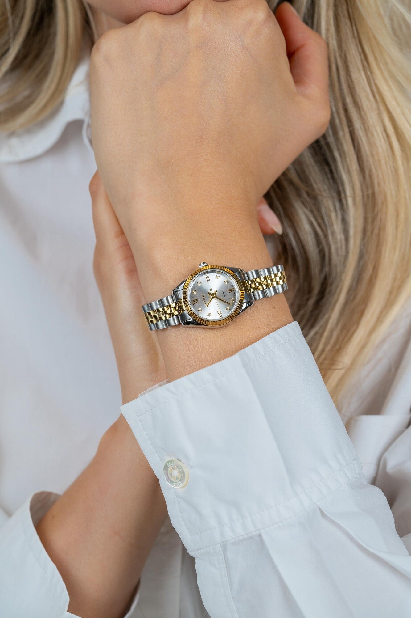 ZINZI Horloge met Witte Zirkonia 24mm bicolor - ZIW2733
