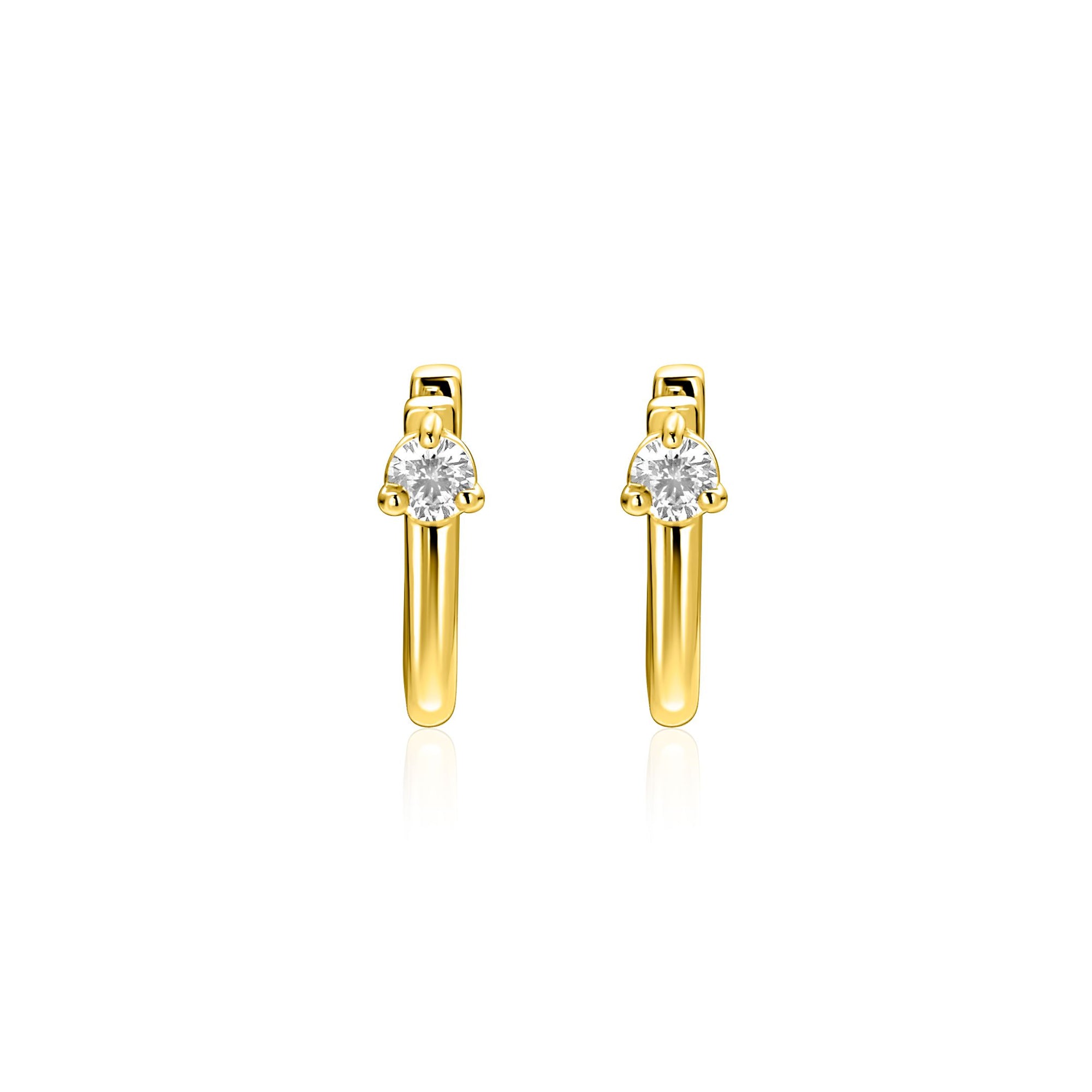 ZINZI gold plated zilveren oorringen U-vorm met witte zirkonia 14mm ZIO2733Y - PansiteNederland.nl