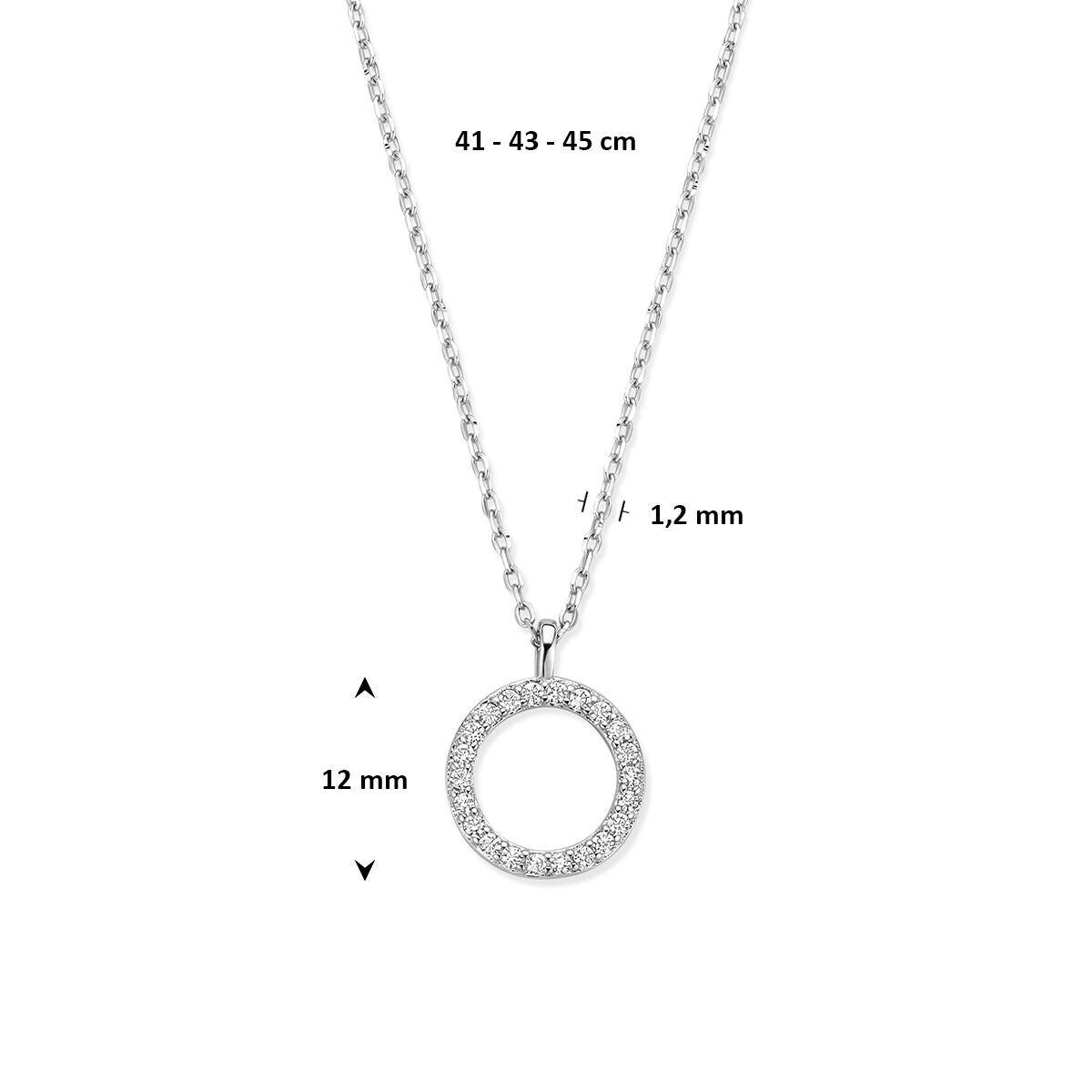 Collier zirkonia 41 - 43 - 45 cm zilver gerhodineerd