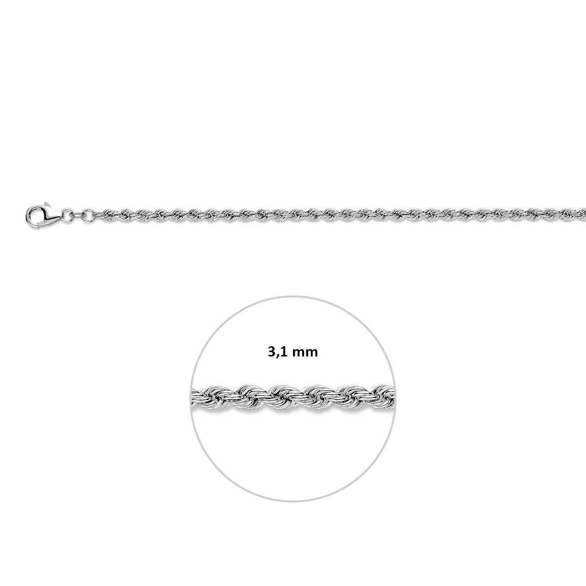 Fantasy Collection Koord massief 3,1 mm zilver gerhodineerd