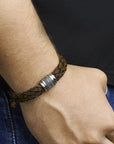 Edelstaal Armband Leer Donkerbruin 6505974