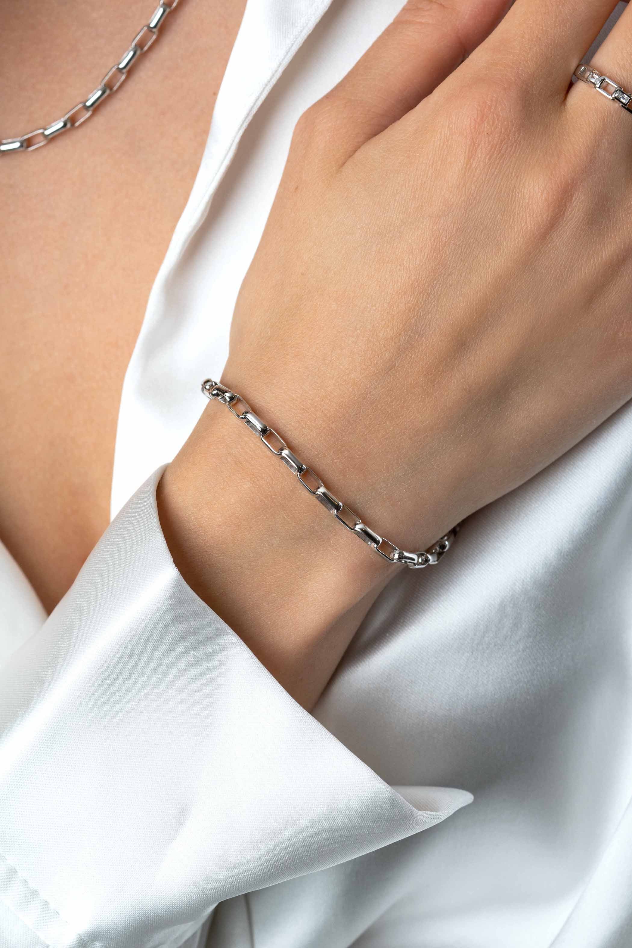 ZINZI zilveren schakelarmband met rechthoekige schakels 3,8mm breed 20cm - ZIA2514
