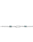 ZINZI zilveren fantasie schakel armband met ovale schakel, bezet met witte zirkonia's en twee groenachtig blauwe (petrol) kleurstenen in vierpootszetting 18-21cm ZIA2487