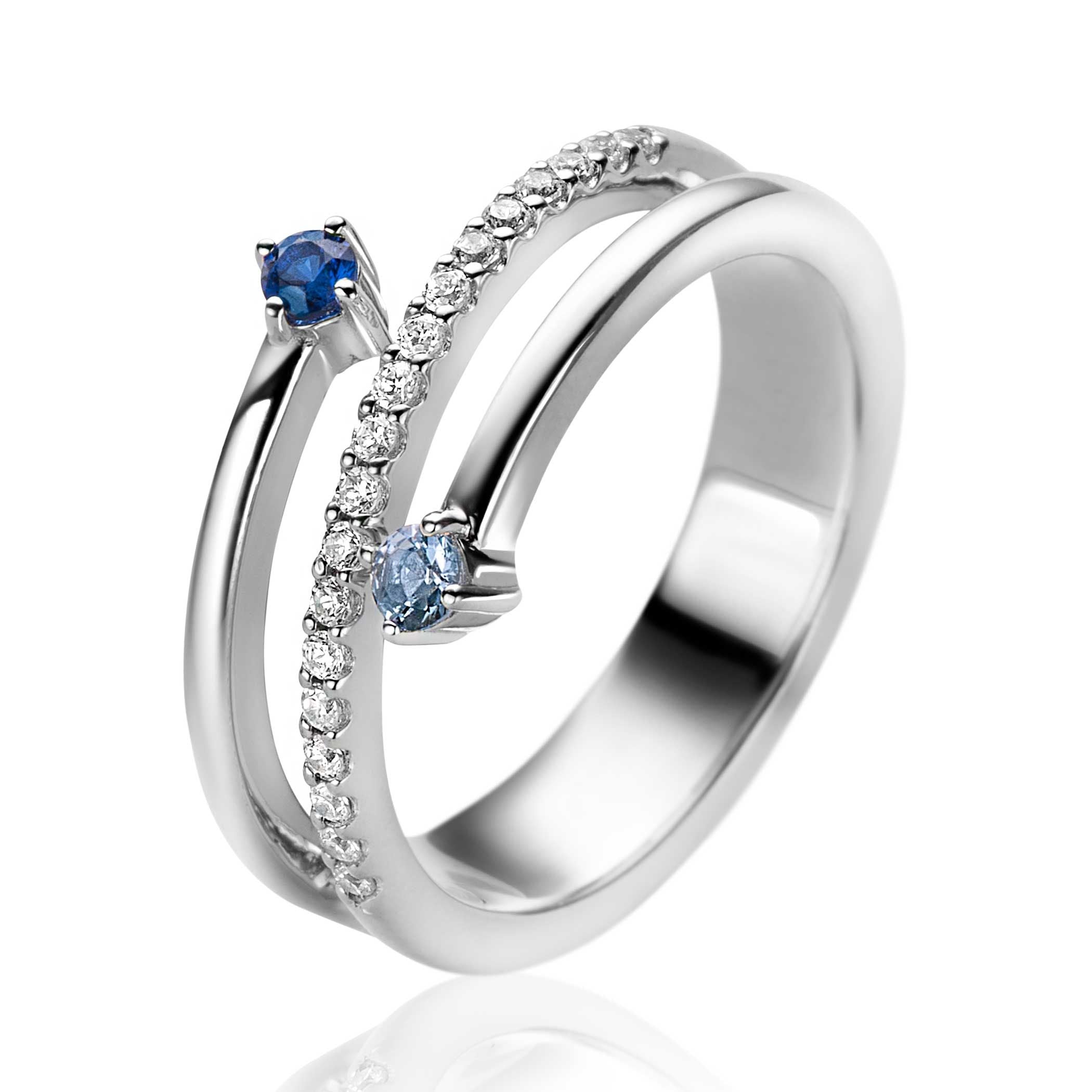 ZINZI Zilveren Ring met Blauw, Wit Zirkonia - ZIR2646B