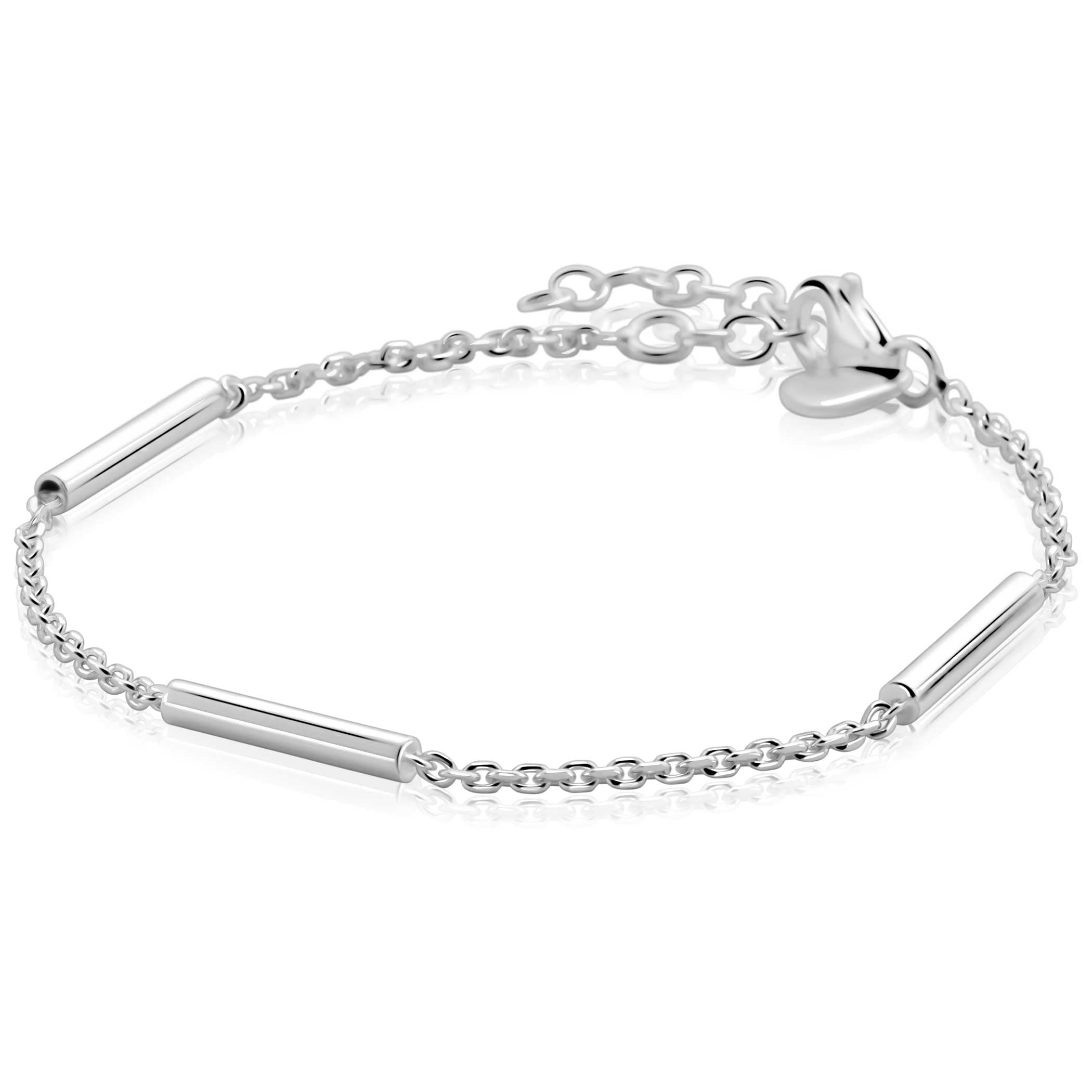 ZINZI zilveren schakelarmband met drie gladde ronde staafjes - ZIA2800