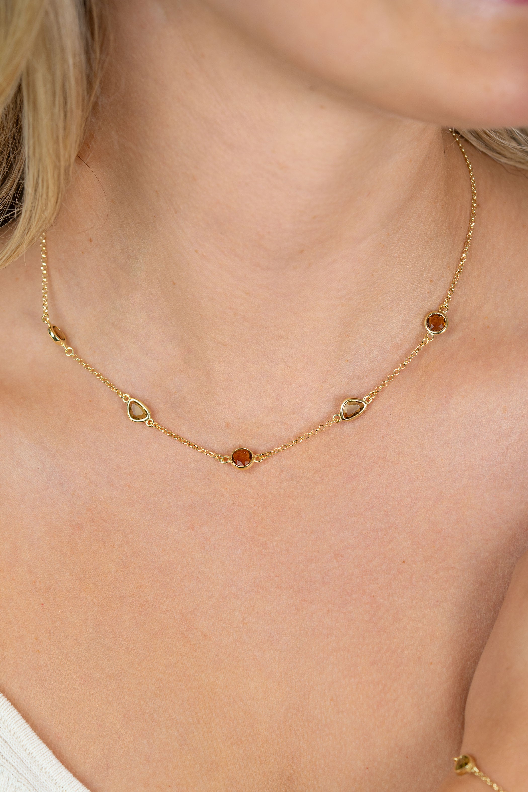 ZINZI Verguld Zilveren Ketting met Bruine Kleursteen ZIC2770