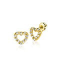 ZINZI Gold 14 krt gouden oorknoppen open hartje bezet met witte zirkonia's 5mm ZGO551