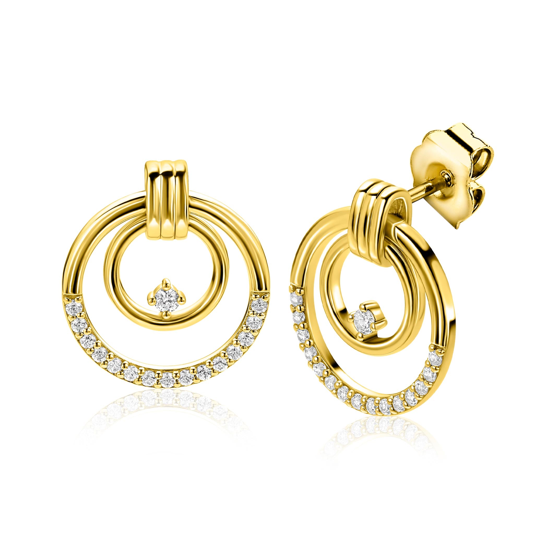 ZINZI Verguld Zilveren Oorbellen 21mm wit - ZIO2819