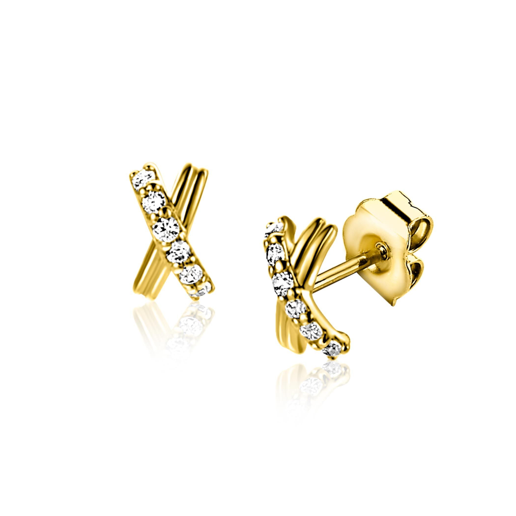ZINZI 14K Gouden Oorknoppen met Witte Zirkonia ZGO549 oorbellen