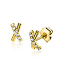 ZINZI Gold 14 krt gouden oorstekers met X-vorm, bezet met witte zirkonia's 6mm ZGO549