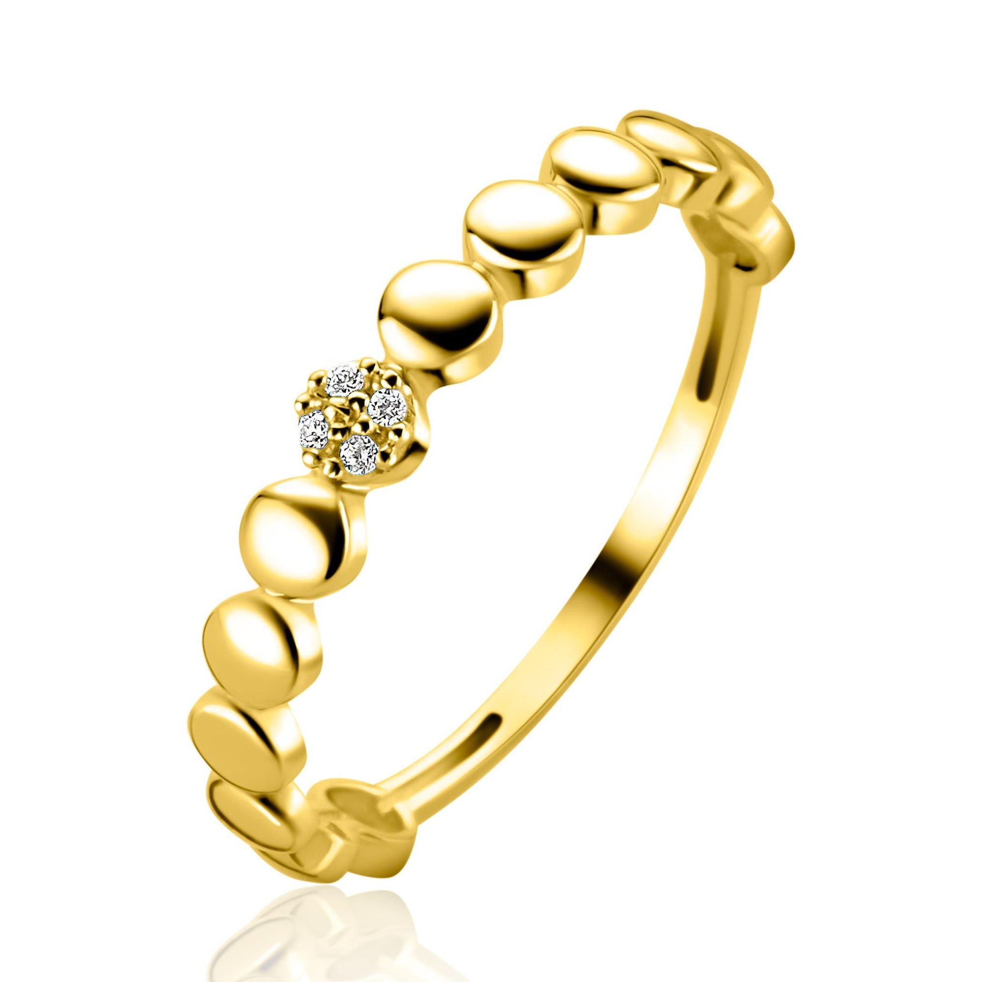 ZINZI Gold 14 krt gouden ring (3mm breed) gladde rondjes, middelste bezet met witte zirkonia's ZGR540 - PansiteNederland.nl