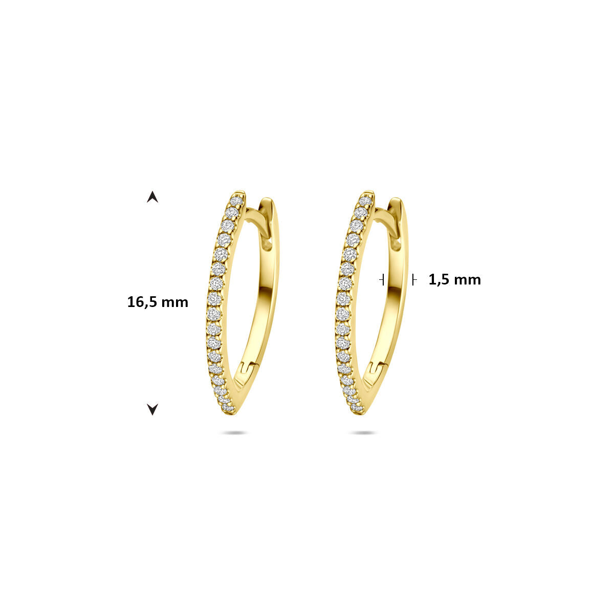14K geelgouden klapoorringen diamant 0.15ct 2x 0.075ct h si 16,5 mm - 4034544