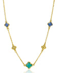 ZINZI gold plated zilveren schakel ketting met twee donkerblauwe klavers en een grotere groene klaver 40-45cm ZIC2583 - PansiteNederland.nl