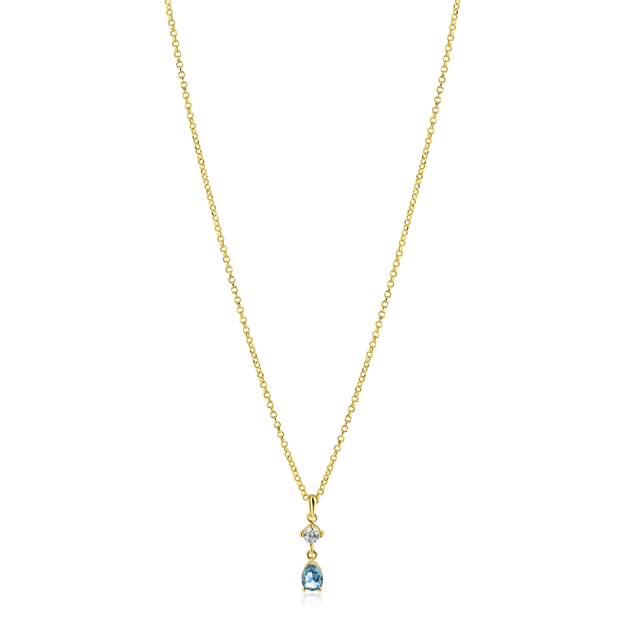 ZINZI Verguld Zilveren Ketting met Blauw, Wit Zirkonia - ZIC2744
