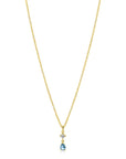 ZINZI Gold Plated Zilveren Ketting met Peervormige Blauwe Hanger en Zirkonia 42-45cm ZIC2744