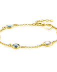 ZINZI gold plated zilveren armband met ronde en vierkante zettingen jeansblauw en witgrijs 17-20cm ZIA2526G