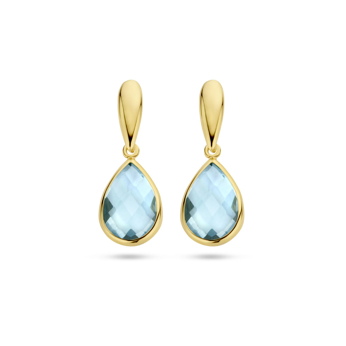 Oorhangers blauw topaas 9K geelgoud 20 mm