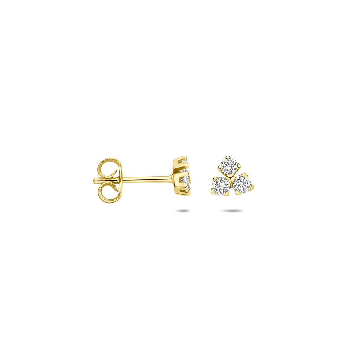 Oorknoppen lab grown diamant 0.07ct (2x 0.035ct) f vs 14K geelgoud 4,5 mm