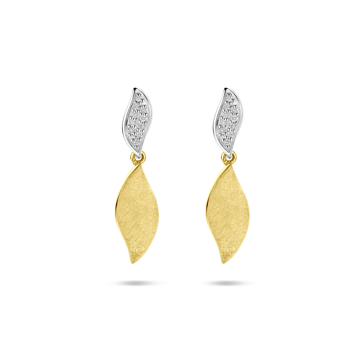 Fantasy Collection Hangende oorbellen poli/mat diamant 0.06ct (2x 0.03ct) h si 24 mm 14K bicolor goud