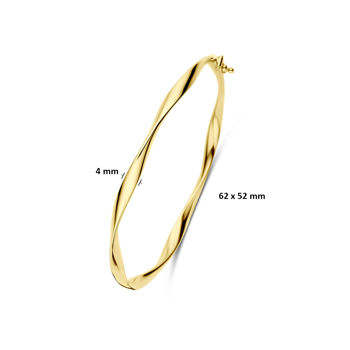 Bangle scharnier gedraaid buis 4 x 9K geelgoud 62 mm