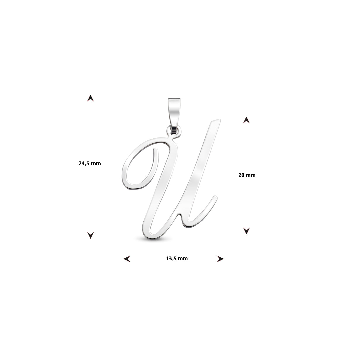 Hanger sierletter U 20 mm zilver #Letter_U