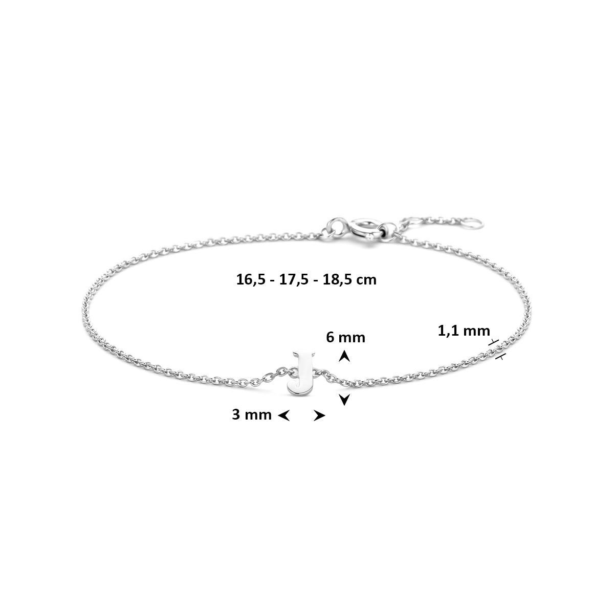 Armband letter J zilver gerhodineerd #Letter_J