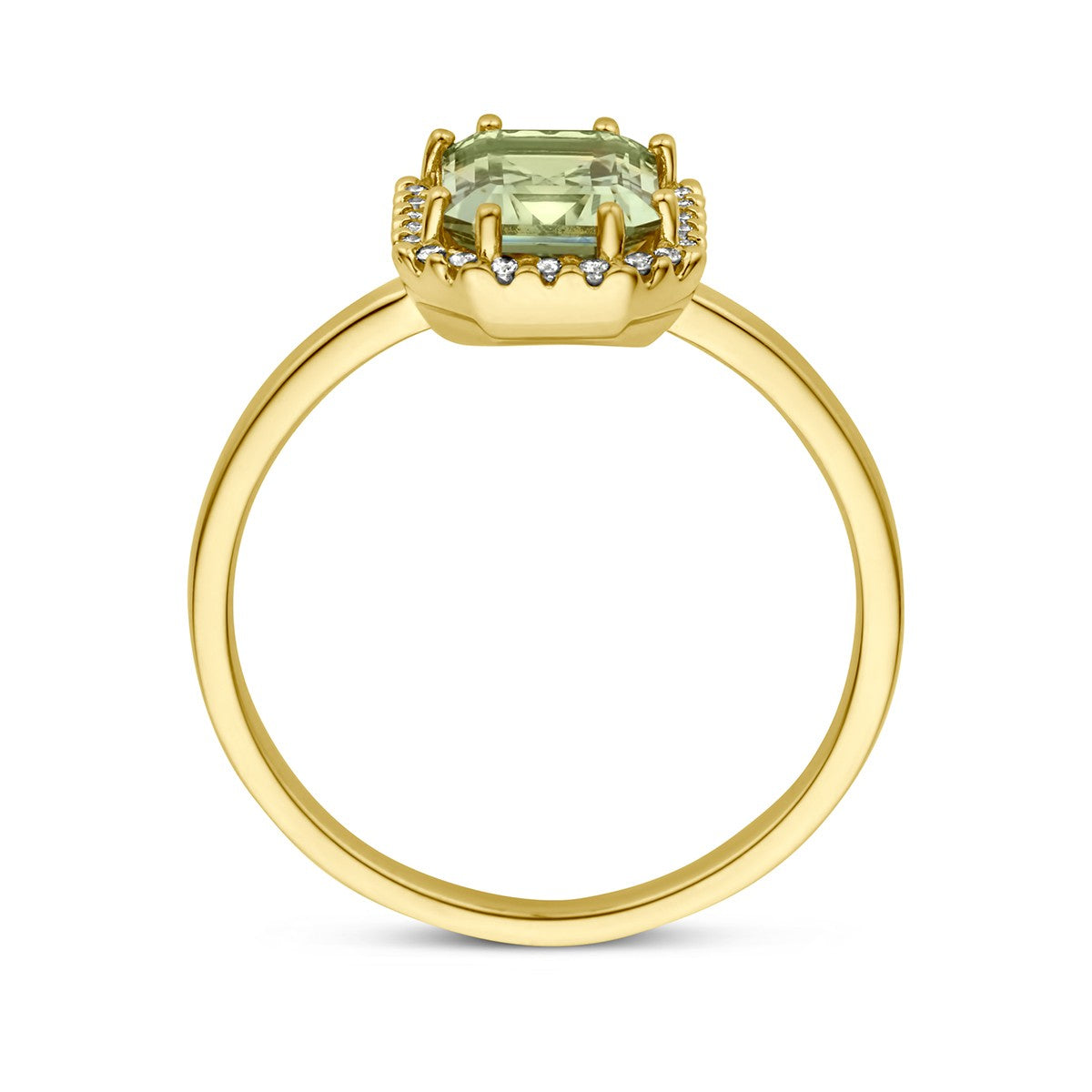 18K Geelgoud Ring Groen Amethist En Diamant 0.10Ct H Si Halo 7000253 - PansiteNederland.nl