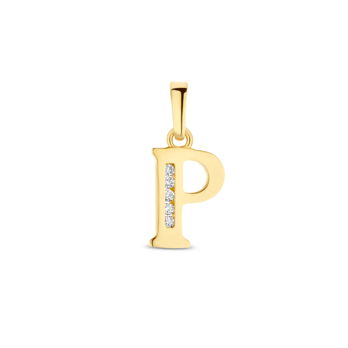 Hanger letter P zirkonia 14 mm 14K geelgoud #Letter_P