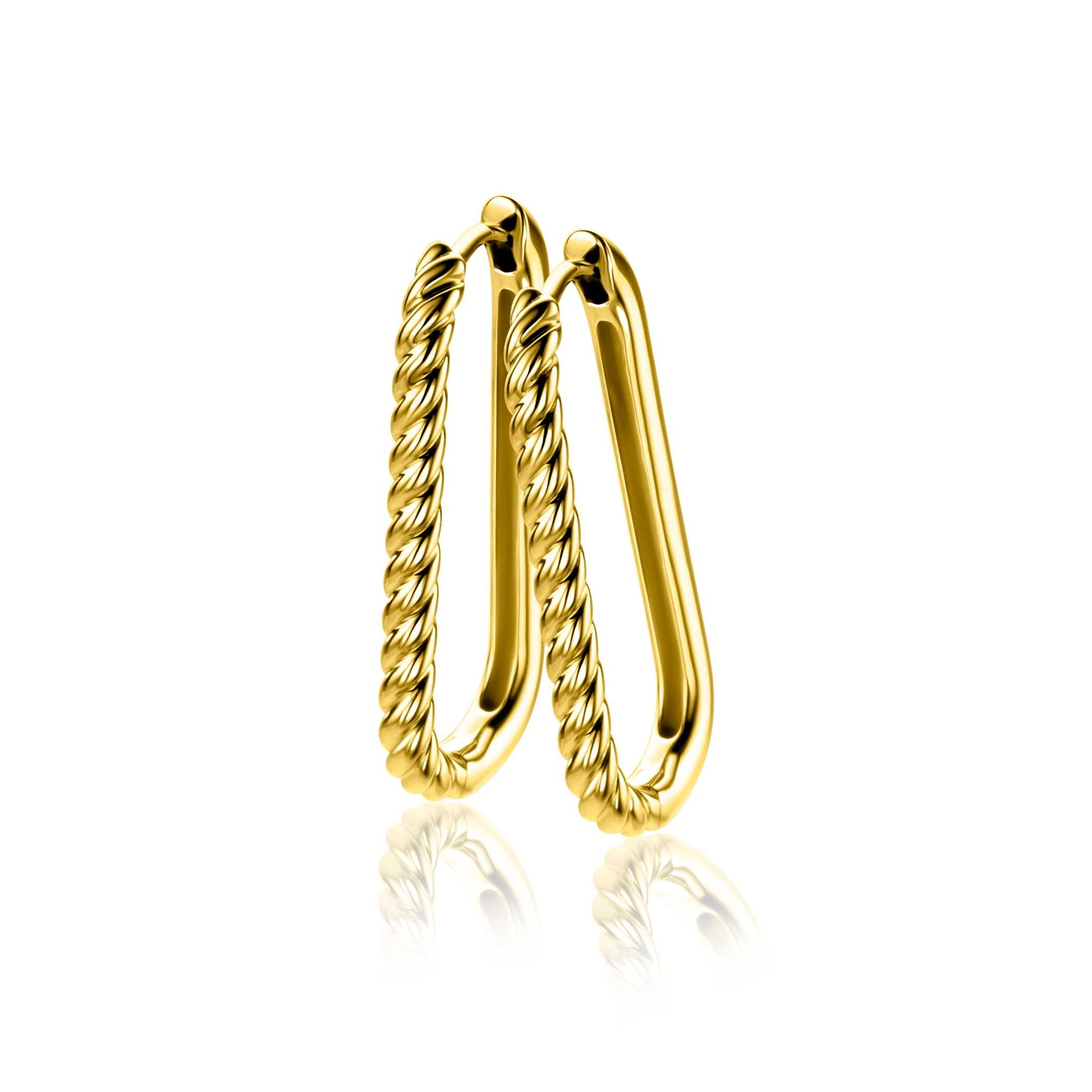 Zinzi 28mm gold plated zilveren oorringen in ovale vorm met gedraaide buis en luxe klapsluiting ZIO2693G - PansiteNederland.nl