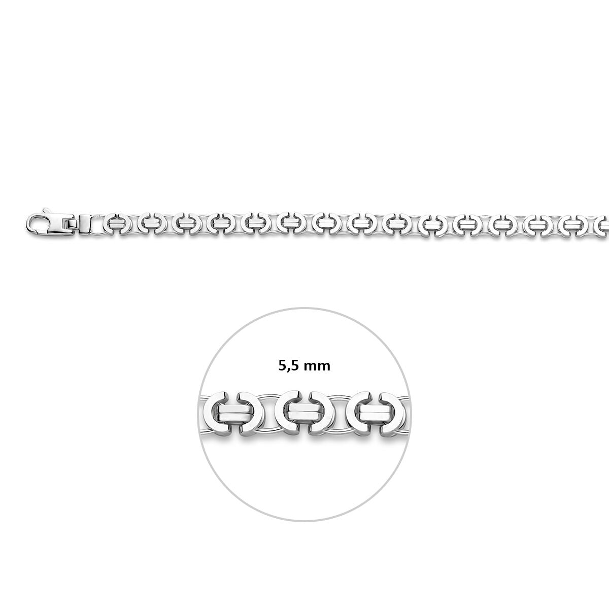 Armband konings plat 5,5 mm 20 cm zilver gerhodineerd
