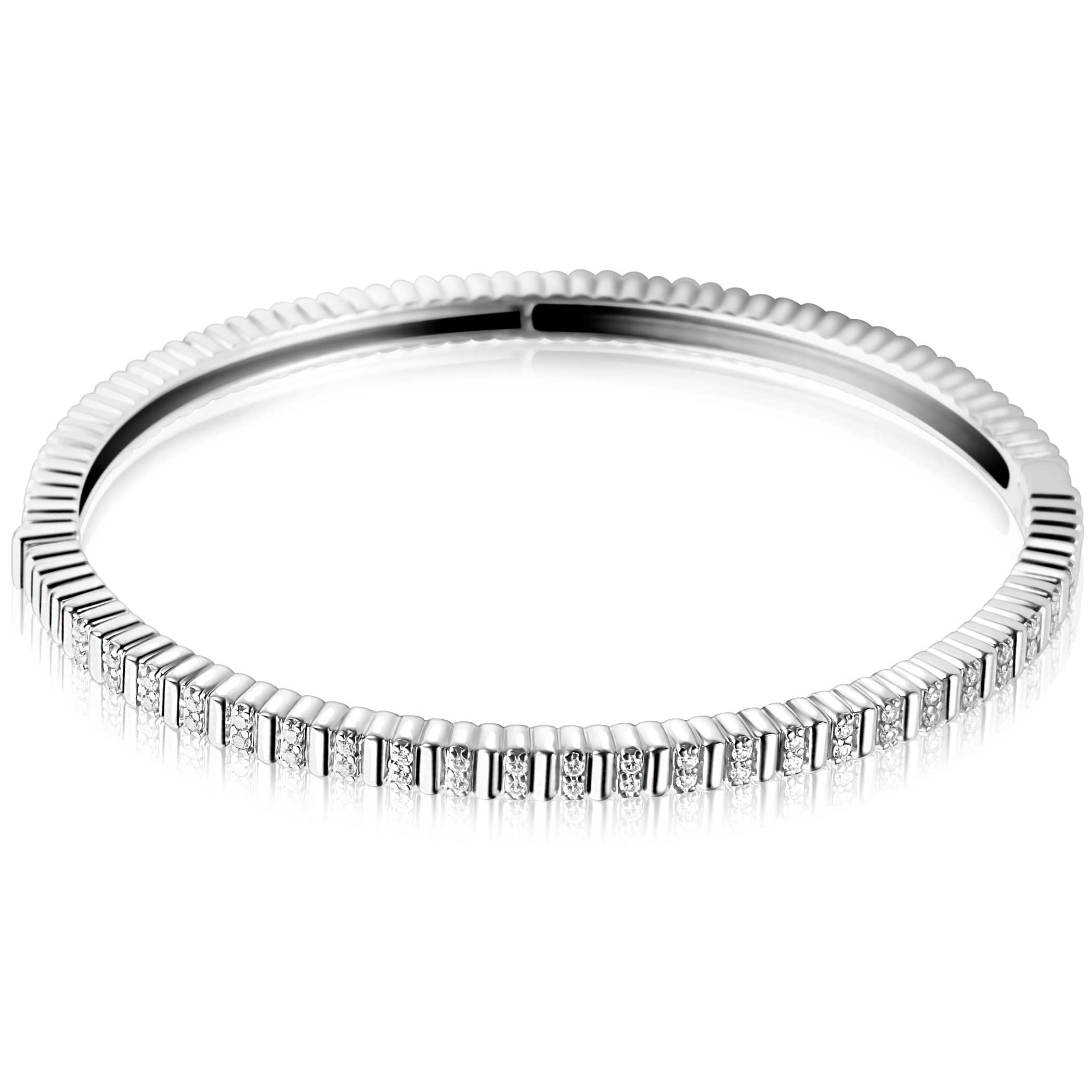 ZINZI zilveren bangle armband 4mm breed, bezet met witte zirkonia's 60mm - ZIA2686