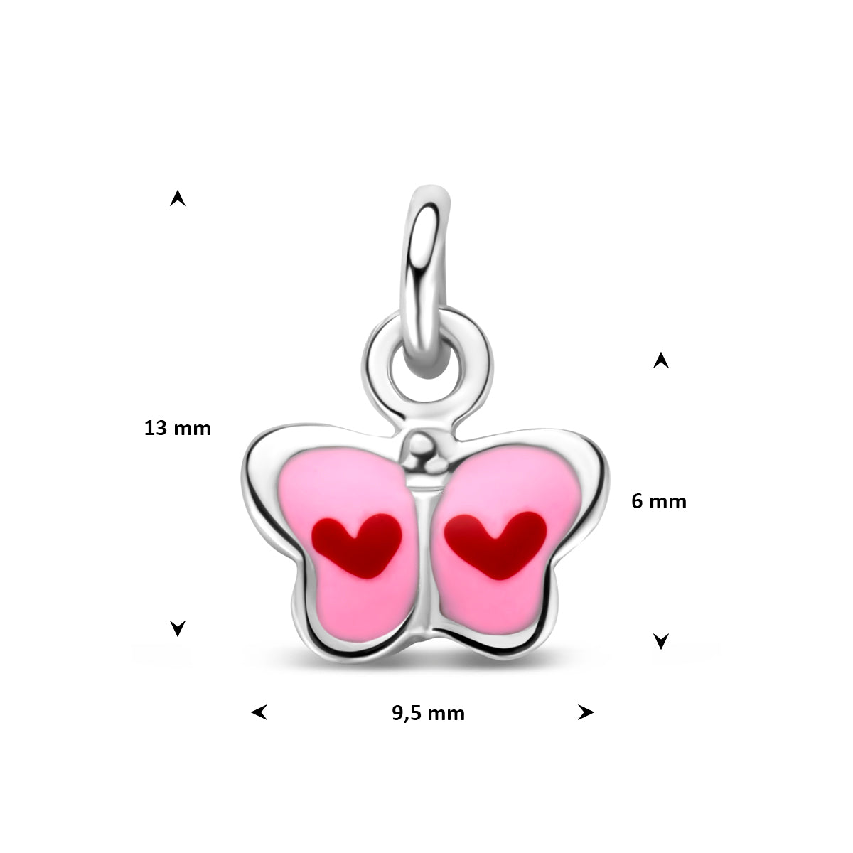 Hanger vlinder emaille zilver gerhodineerd 6 mm