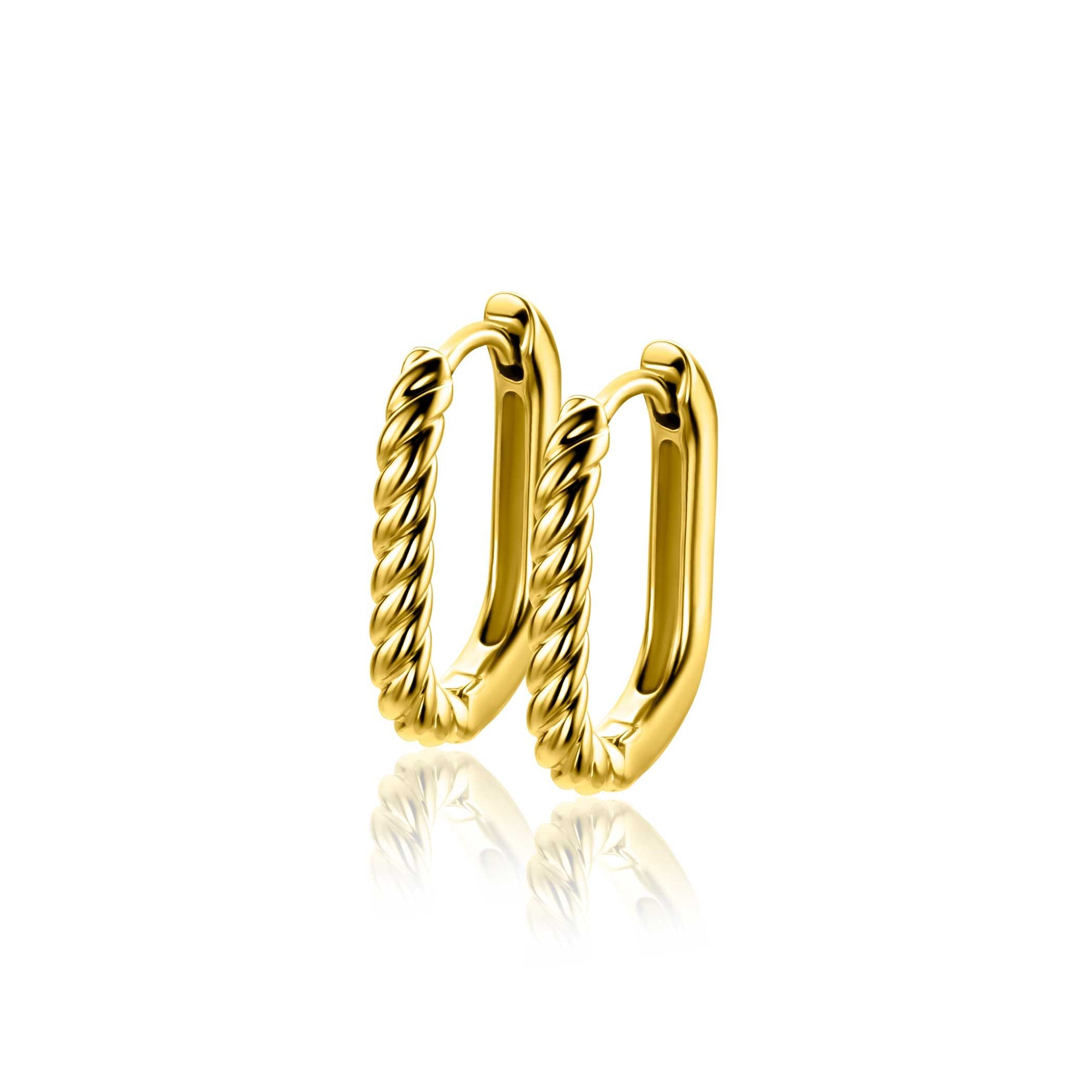 Zinzi 17mm gold plated zilveren oorringen in ovale vorm met gedraaide buis en luxe klapsluiting ZIO2691G - PansiteNederland.nl