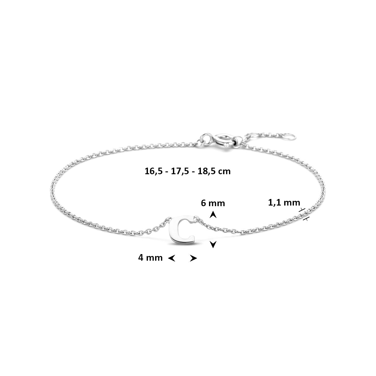 Armband letter C zilver gerhodineerd #Letter_C