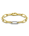 18K Bicolor Goud Geel/Wit Armband Paperclip Diamant 0.34Ct G Vsi Half Ronde Buis 7,4 Mm 19,5 Cm 7200010 - PansiteNederland.nl