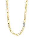 18K bicolor goud geel/wit collier paperclip diamant 0.34ct g vsi half ronde buis 7,4 mm 50 cm 7200011