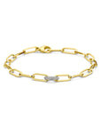 18K Bicolor Goud Geel/Wit Armband Paperclip Diamant 0.20Ct G Vsi Vierkante Buis 7,5 Mm 18,5 Cm 7200024 - PansiteNederland.nl