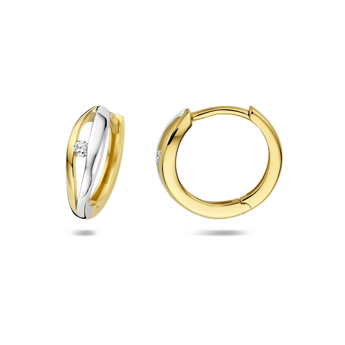 Fantasy Collection Oorbellen lab grown diamant 0.06ct (2x0.03ct) f vs 14 mm 14K bicolor goud