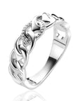 Mart Visser by ZINZI zilveren ring 6mm breed, met open peervormige schakels, bezet met witte zirkonia's MVR24S